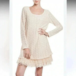 a'reve Boucle and Lace Swing Cottagecore Dress, Grey and Cream, Size Med